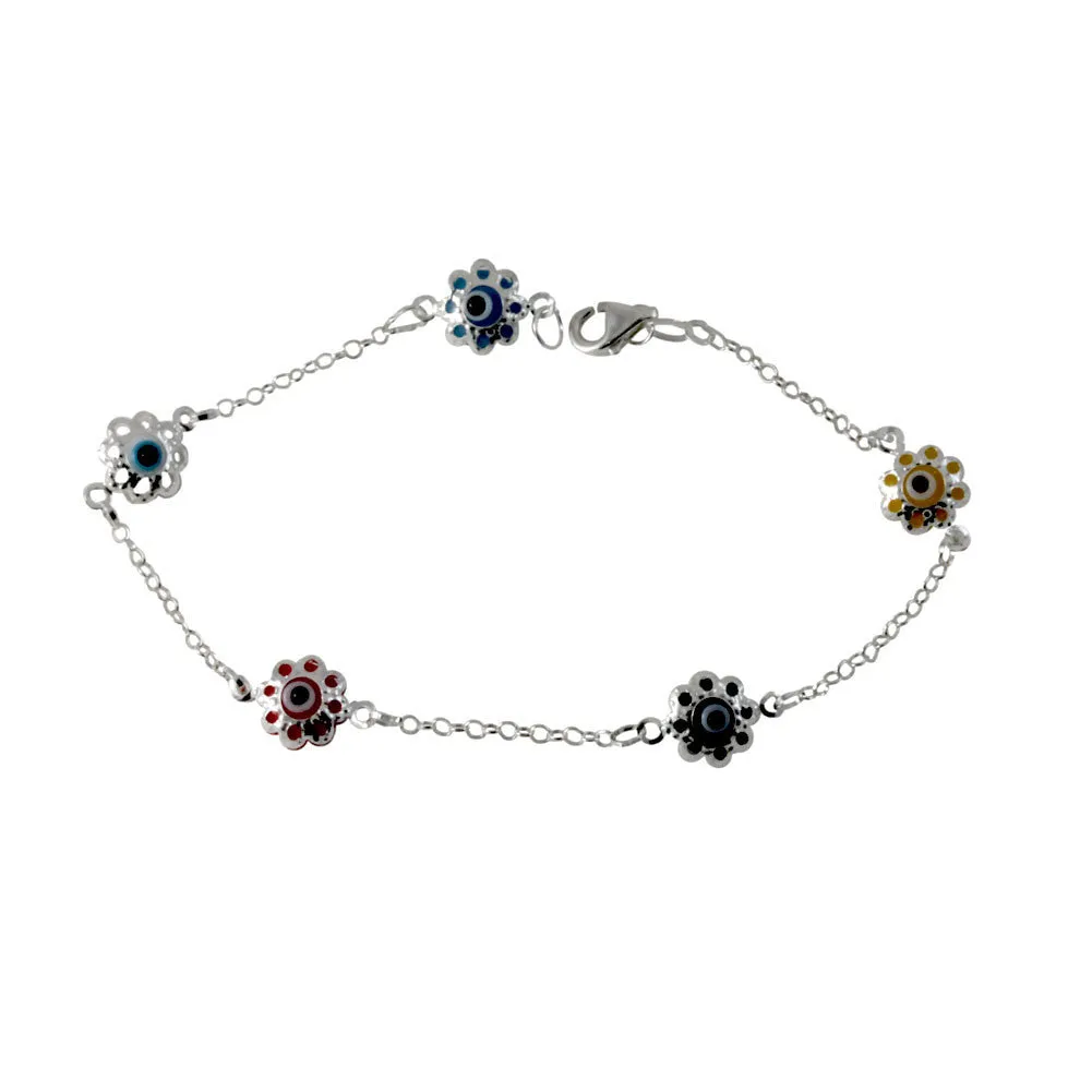 Sterling Silver Colorful Filigree Evil Eye Bracelet