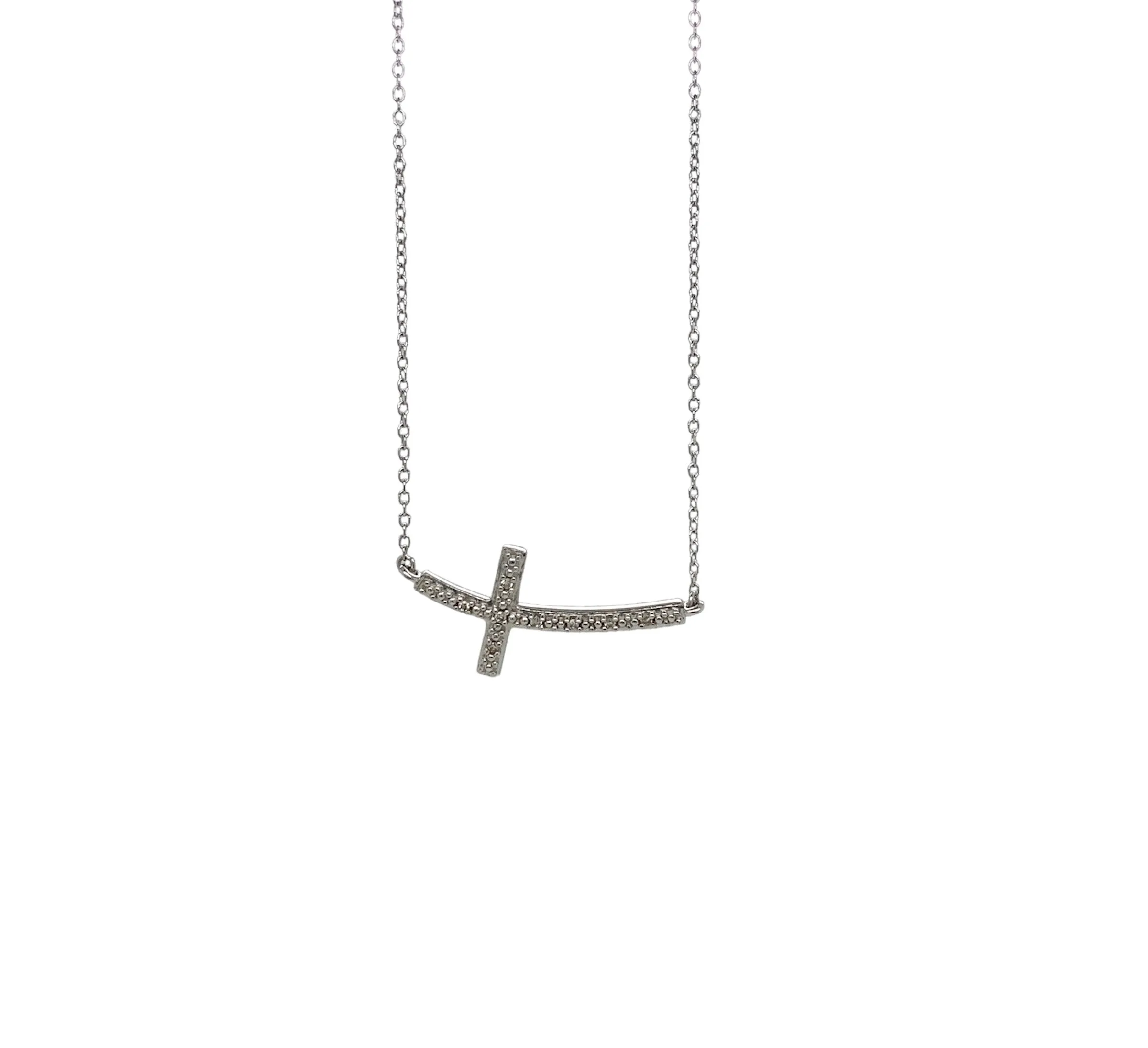 Sterling Silver East to West Diamond Cross Necklace