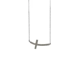 Sterling Silver East to West Diamond Cross Necklace