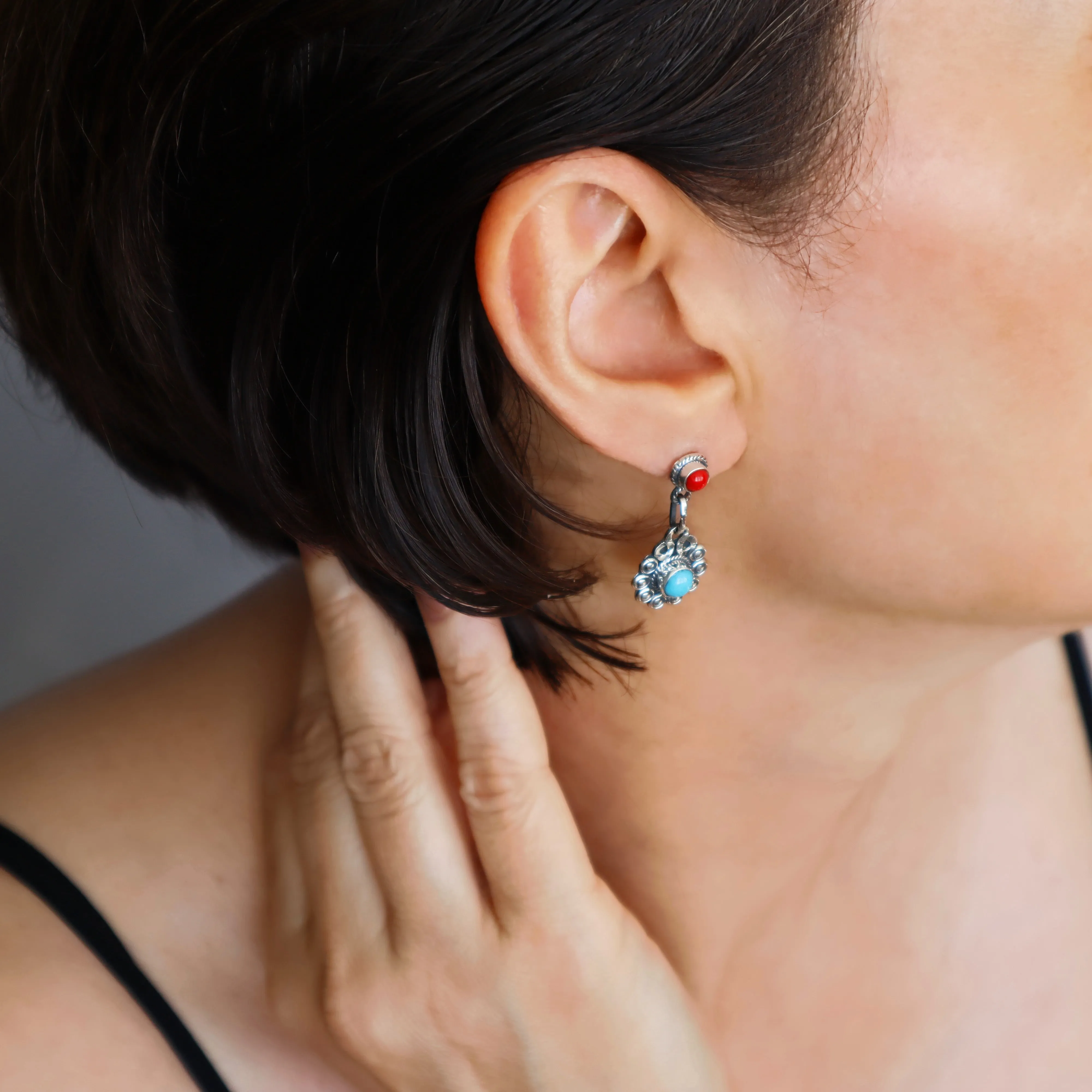 Sterling Silver Flower Dangle Earrings