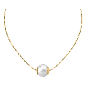 Sterling Silver Gold Plated Choker Necklace for Women with Organic Pearl, 12mm Round White Pearl, 12.9" Length, Nuada Collection