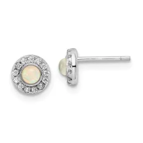 Sterling Silver Round Lab Created White Opal CZ Halo Earrings