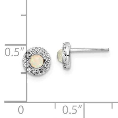 Sterling Silver Round Lab Created White Opal CZ Halo Earrings