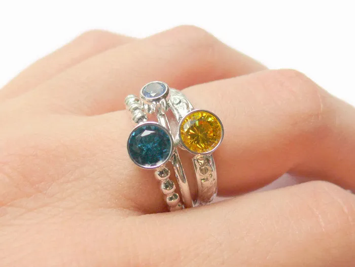 Sterling silver stacking ring set • Mothers ring • Birthstone rings