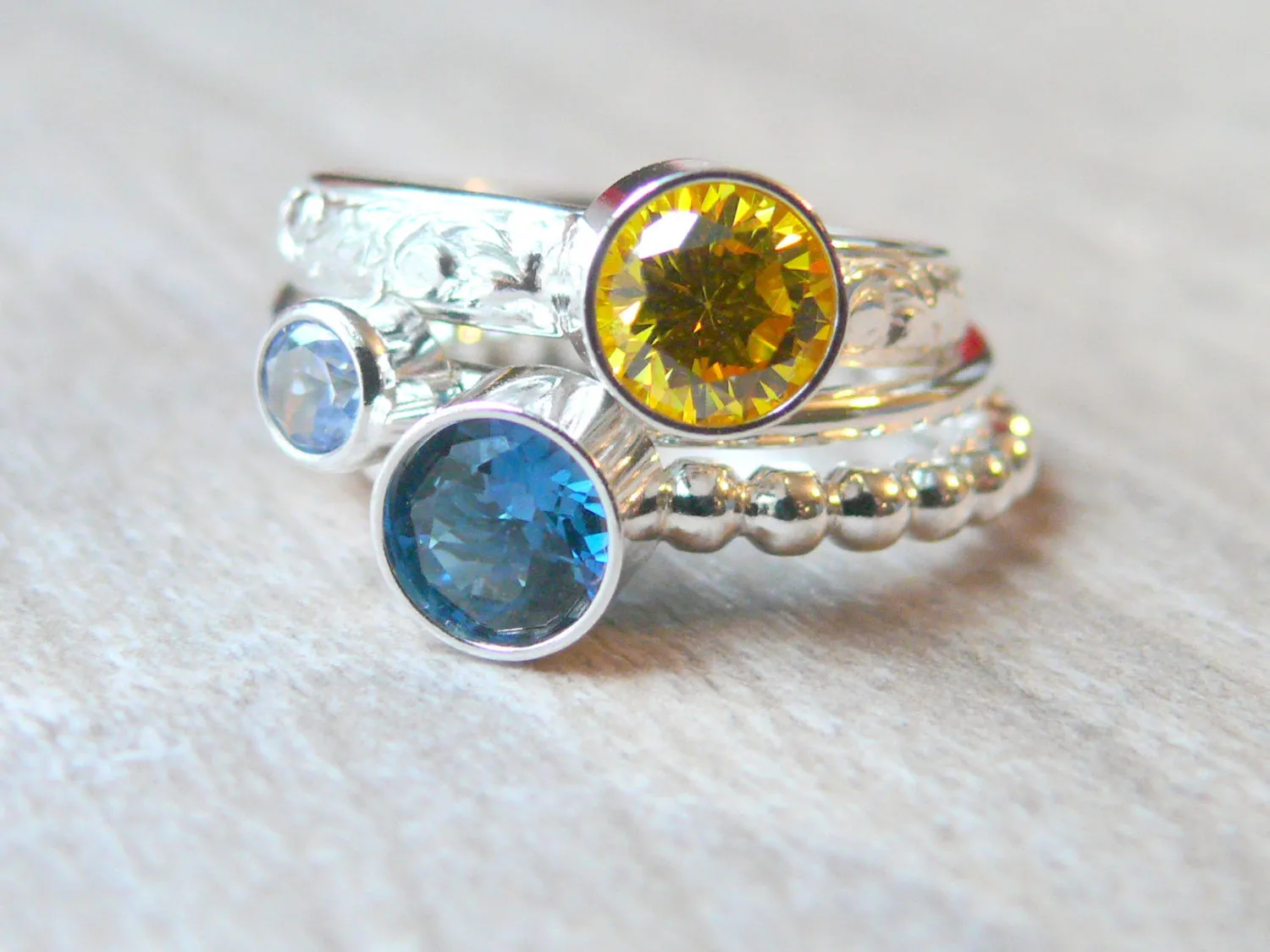 Sterling silver stacking ring set • Mothers ring • Birthstone rings