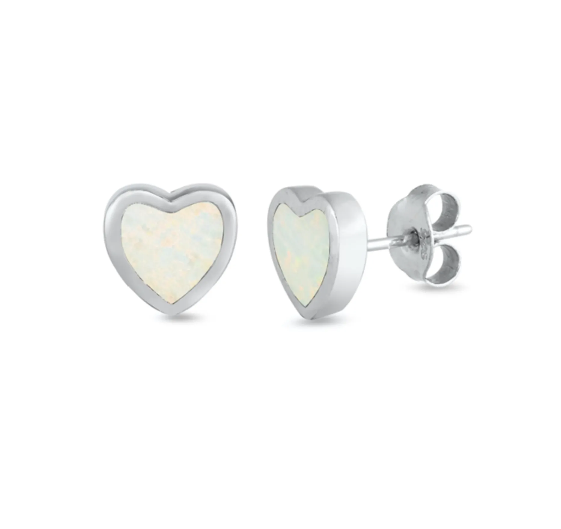 Sterling Silver White Opal Heart Stud Earrings - 6mm