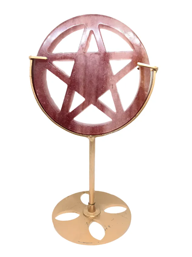 Strawberry Quartz Crystal Pentagram in a Metal Stand