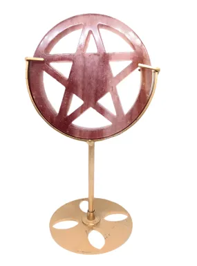 Strawberry Quartz Crystal Pentagram in a Metal Stand