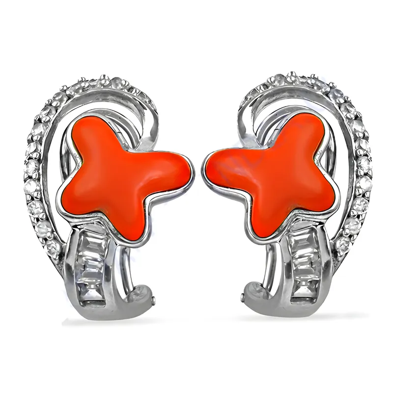 Stylish Coral CZ Gemstone Silver Earrings | Rocking Star Jewelry