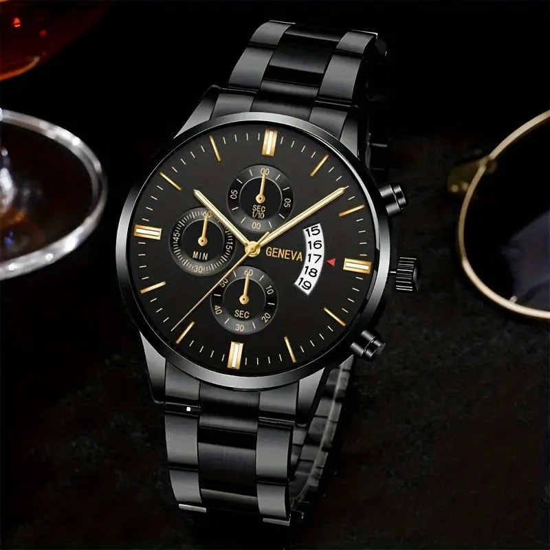 Stylish Stainless Steel Quartz Watch  Bracelet Set for Men