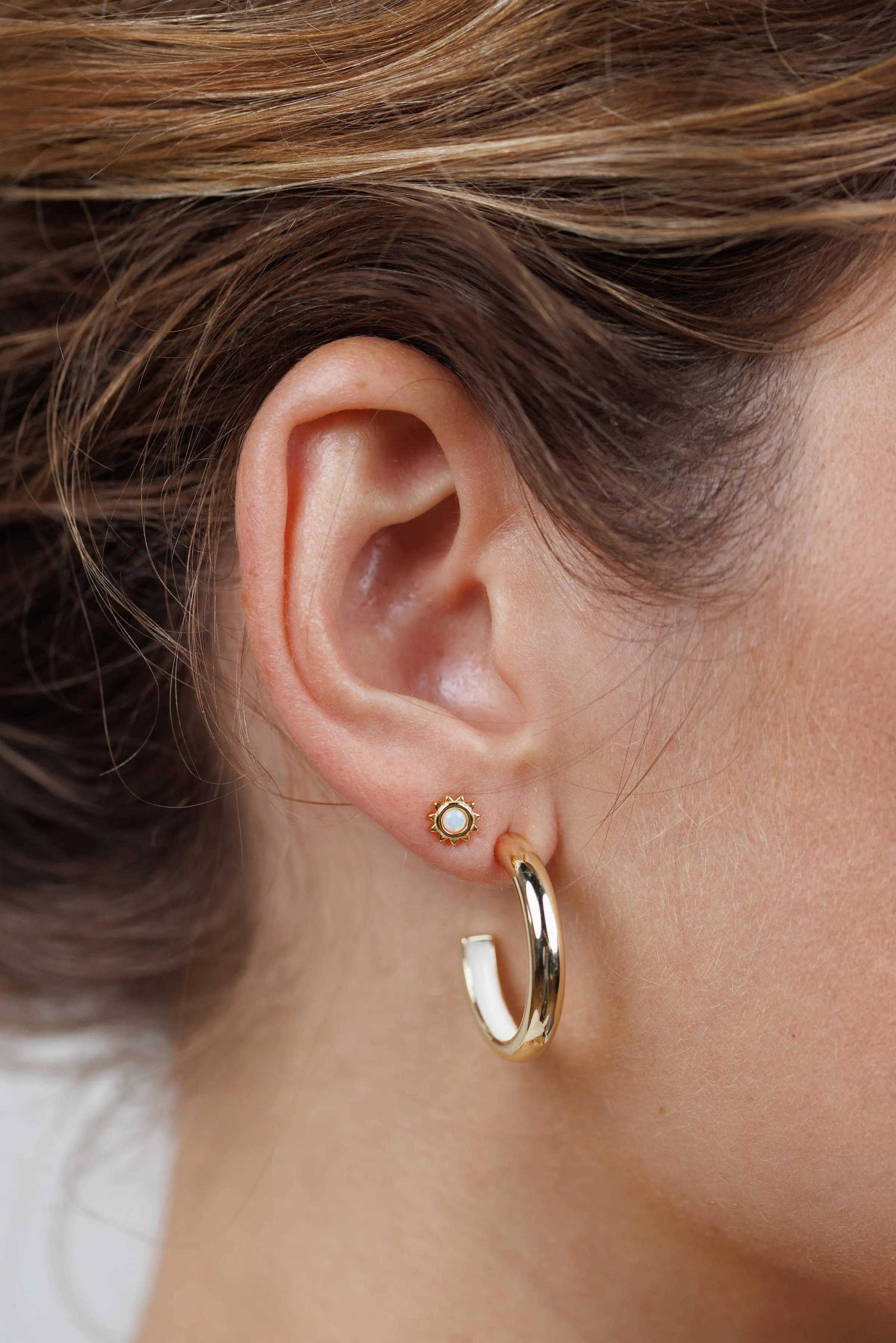 Sun Stud - White Opal - Gold Earrings