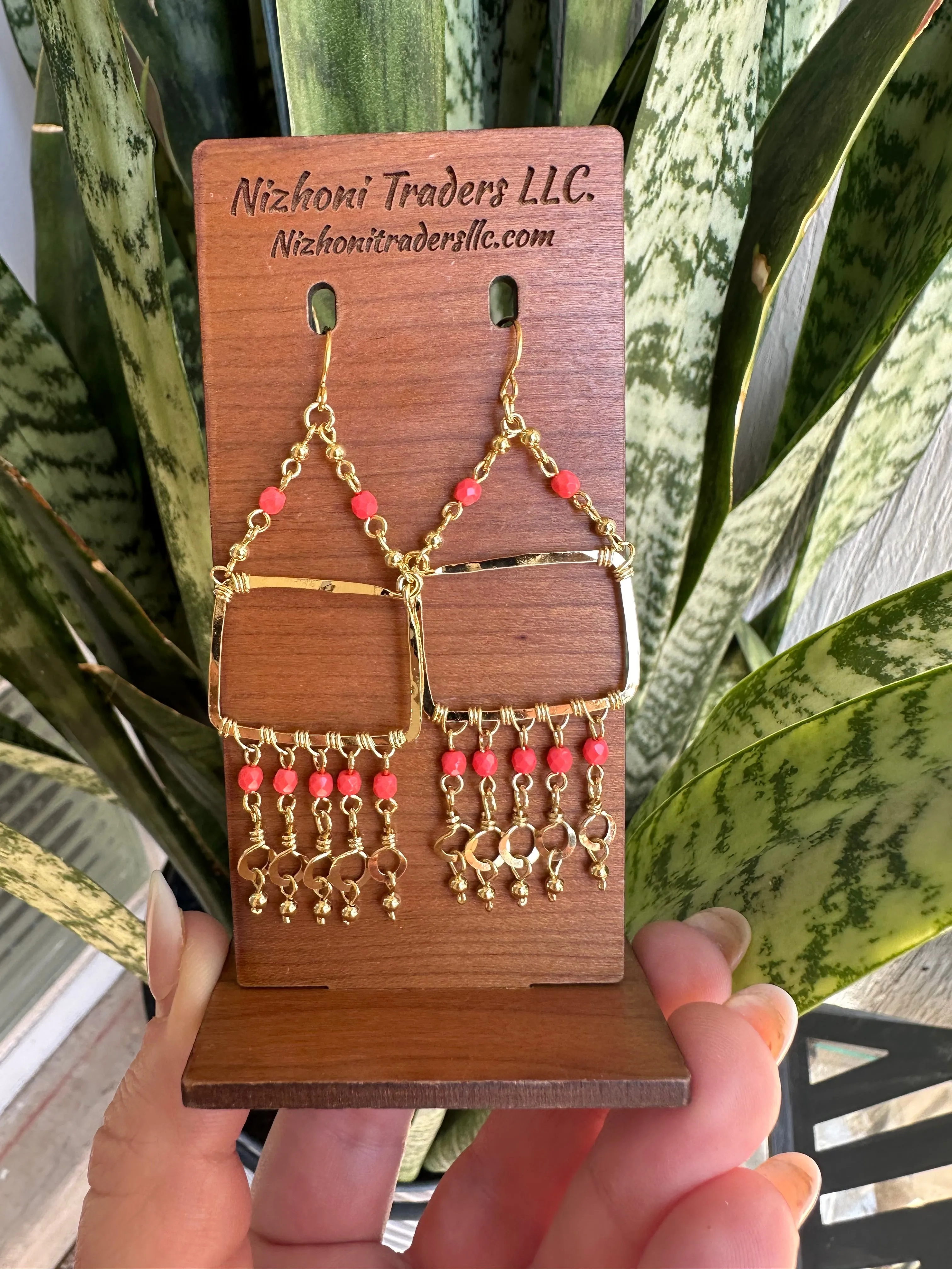 “The Golden Collection” September Sunrise Handmade Coral Colored Beaded & 14k Gold Plated Earrings