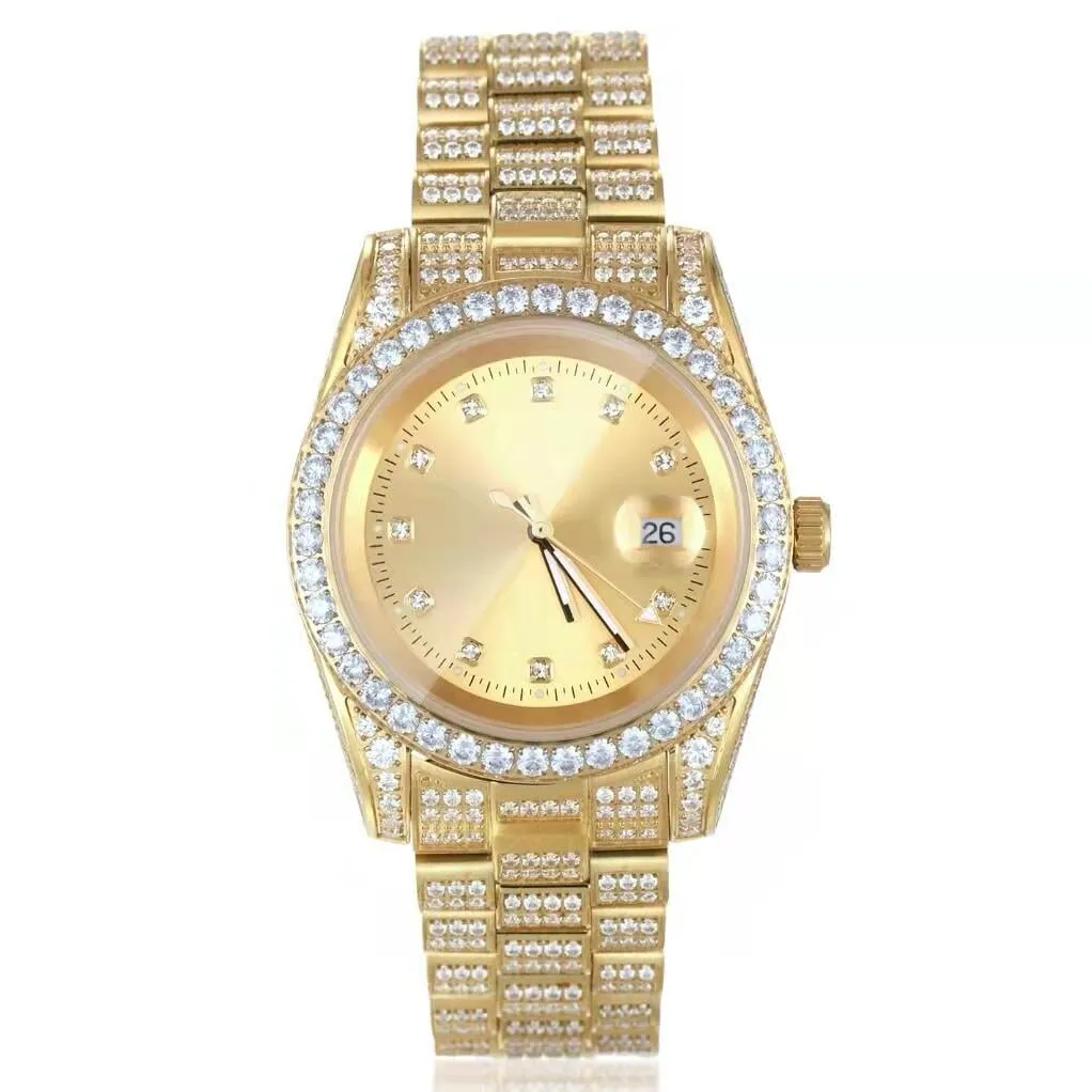 THE GOLDEN TIME® - Iced Out Diamond Presidential Watch in 18K Gold