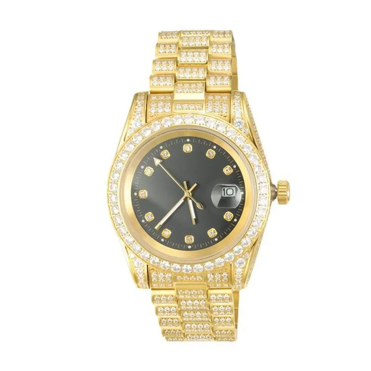 THE GOLDEN TIME® - Iced Out Diamond Presidential Watch in 18K Gold