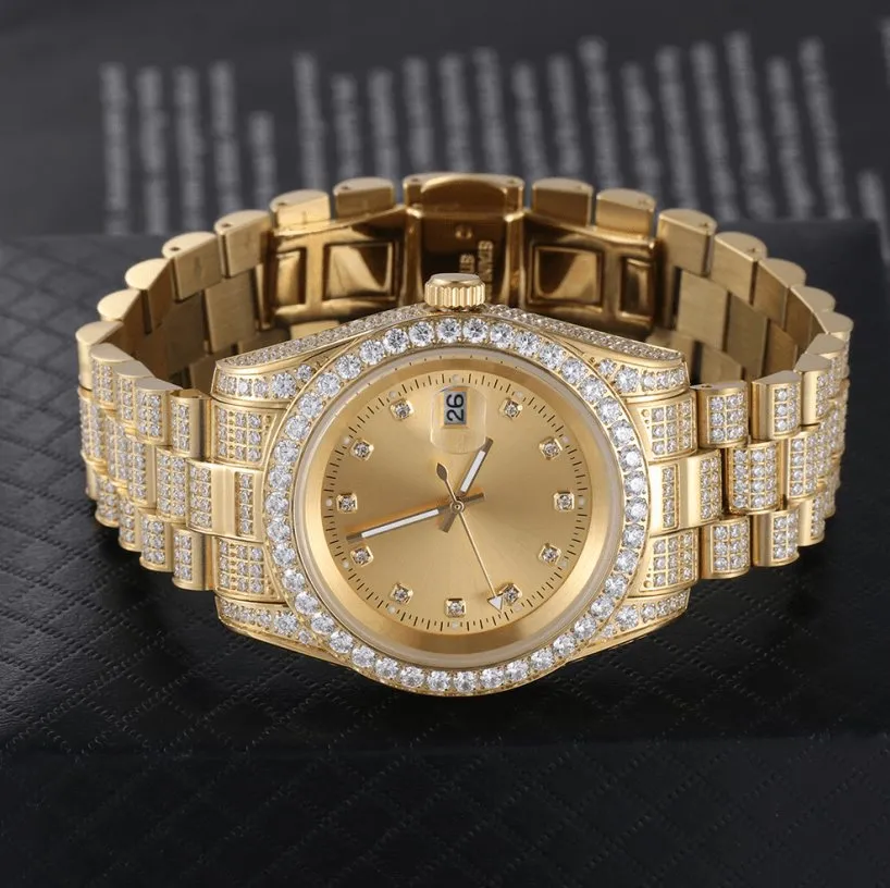 THE GOLDEN TIME® - Iced Out Diamond Presidential Watch in 18K Gold