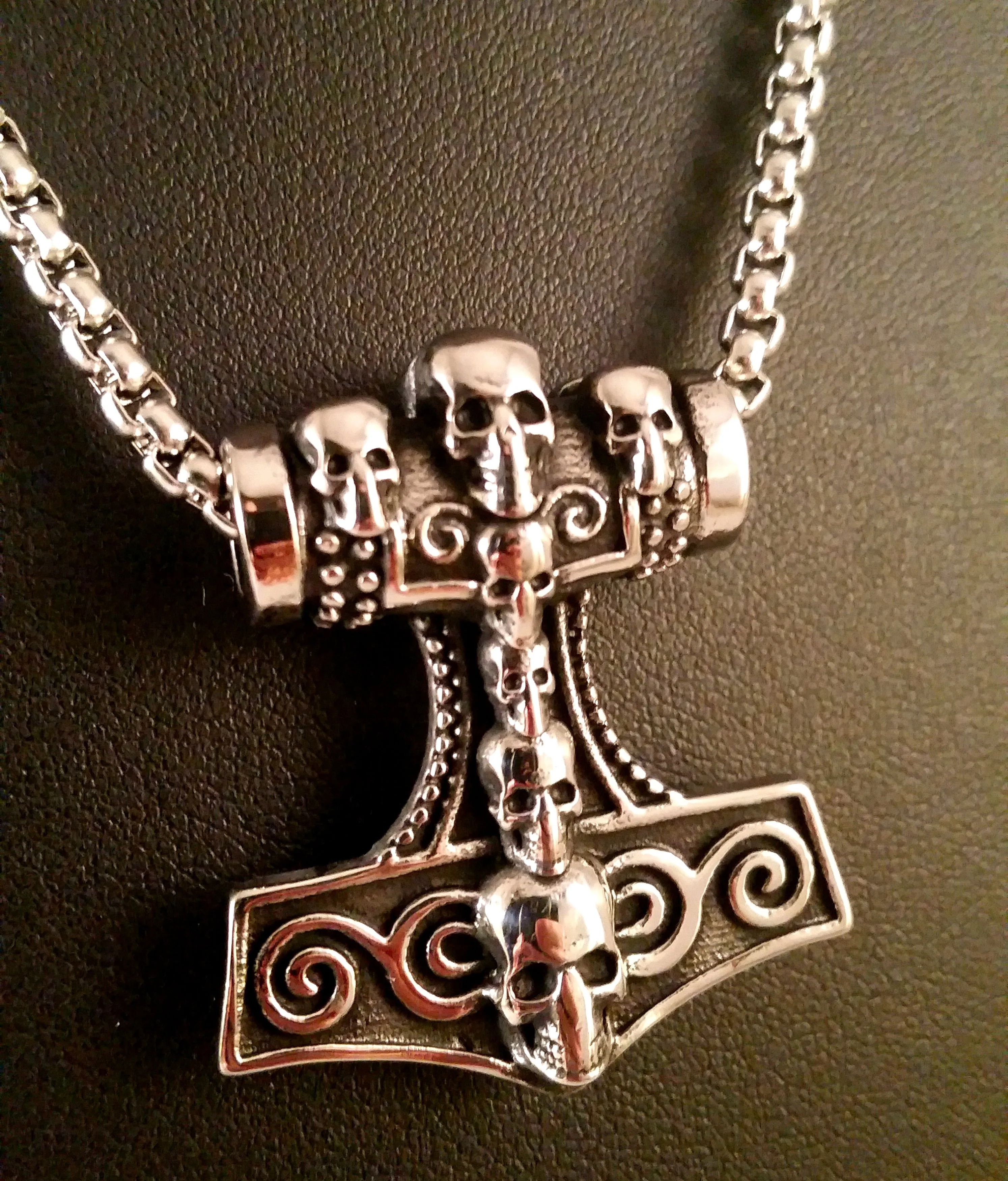 Thor's Hammer Necklace Silver Skulls Viking Style