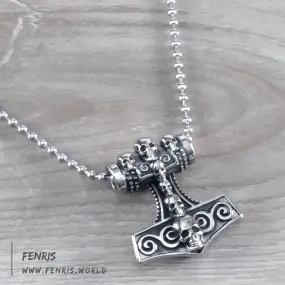 Thor's Hammer Necklace Silver Skulls Viking Style