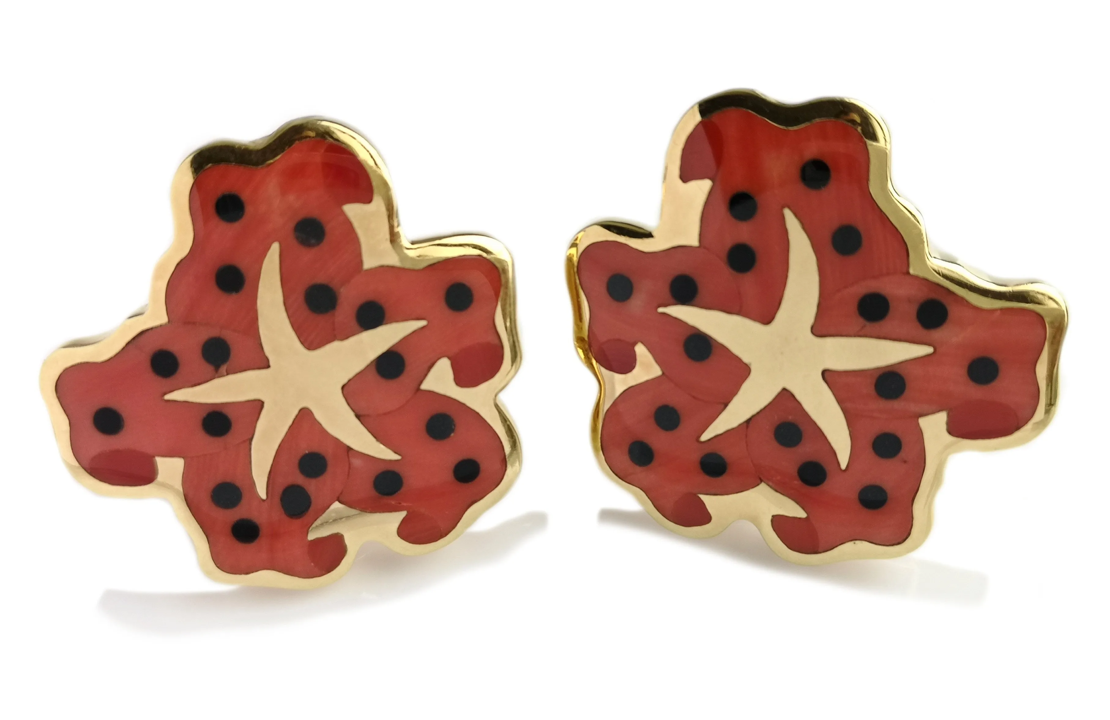 Tiffany & Co 1970s Angela Cummings Starfish Earrings Coral Onyx