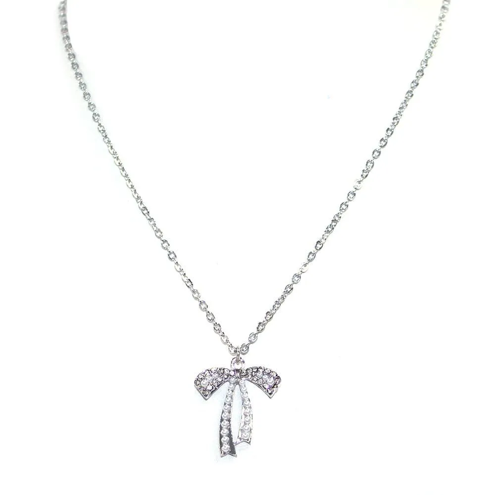 TN9218 CZ Pearl Ribbon Necklace