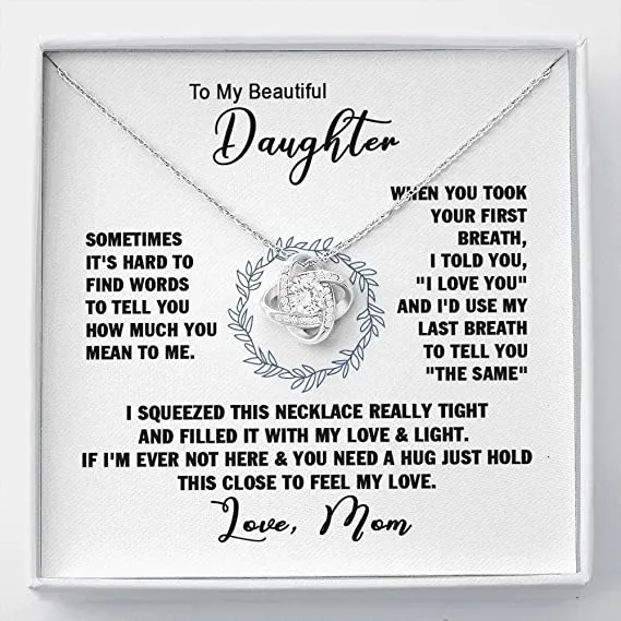 To My Beautiful Daughter Love Knot Necklace, Gift For Daughter From Mom, Necklace For Daughters