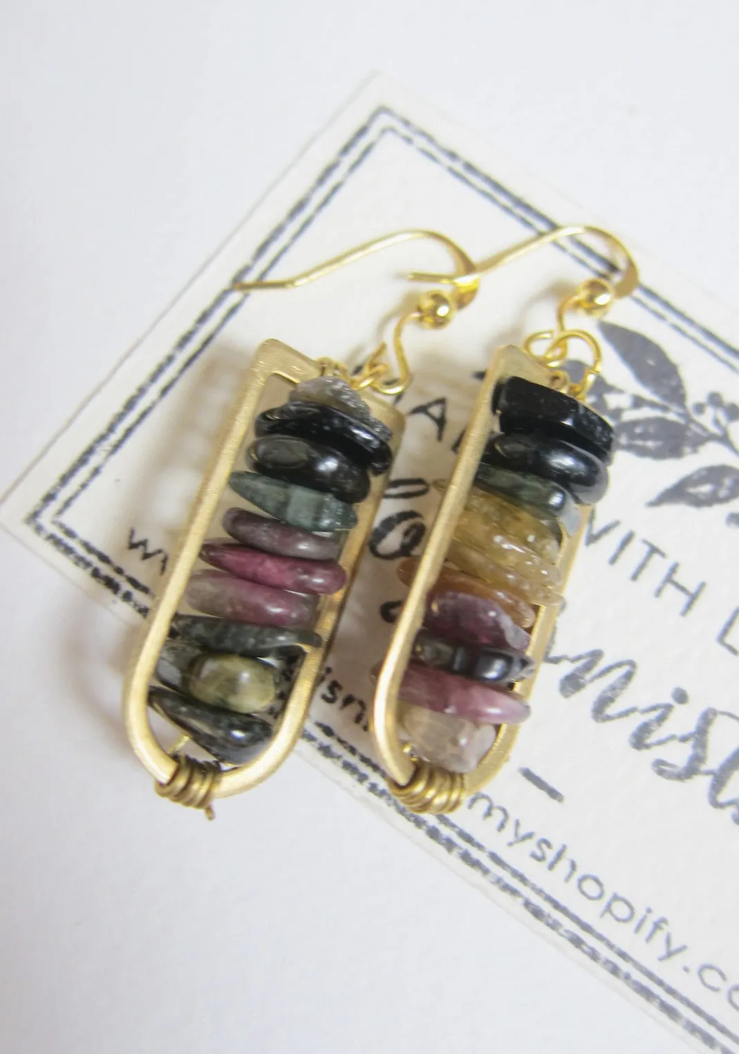 Tourmaline Stone Dangling Earrings