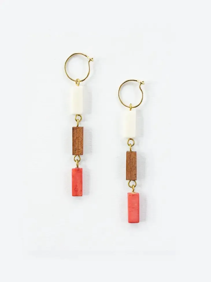 Trailing Hoop Earrings Coral