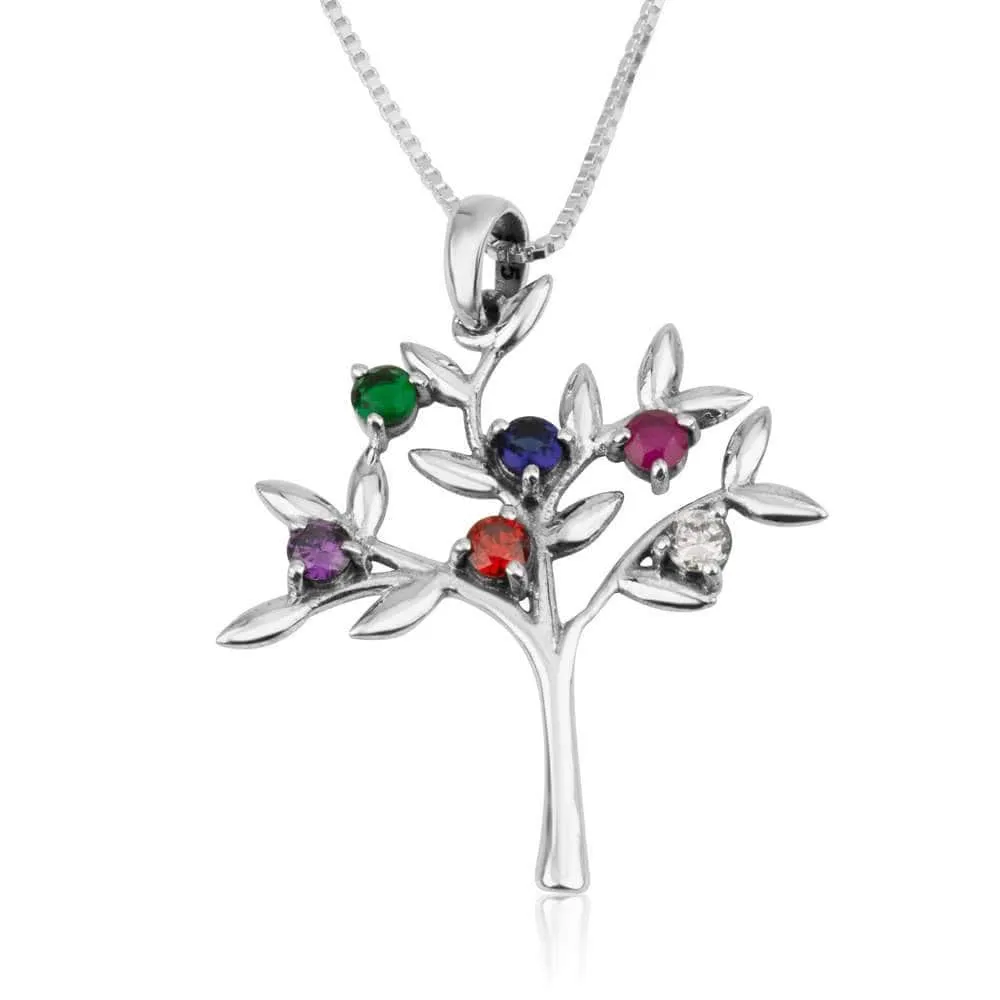 Tree Life Silver Pendant Embedded Multi Color Stone Modern Jewelry Holy Land New