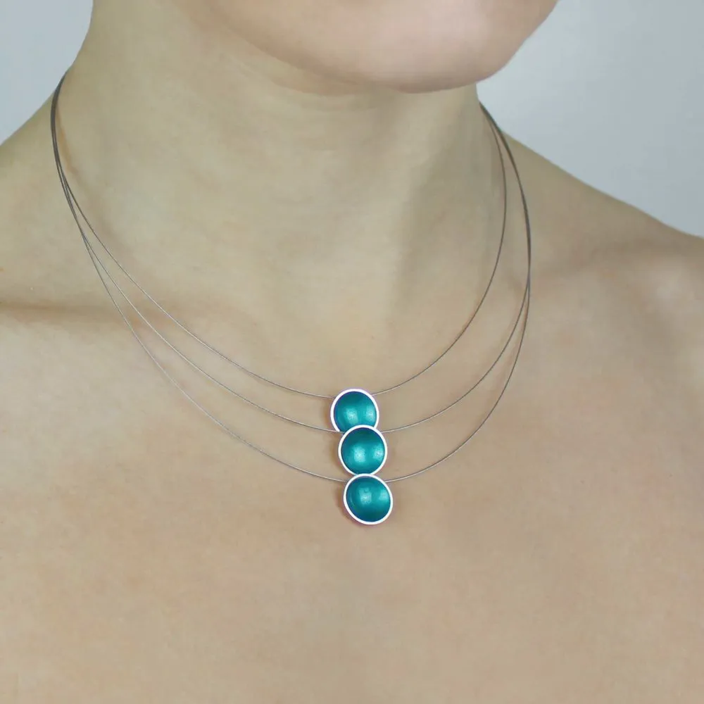 Triple  Kingfisher Enamel Disc Necklace