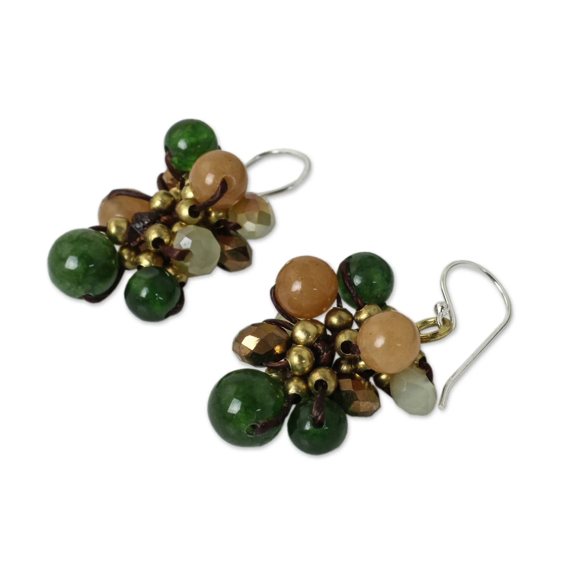 Tropical Cattlelaya Artisan Hand Knotted Green Yellow Beaded Cluster Earrings