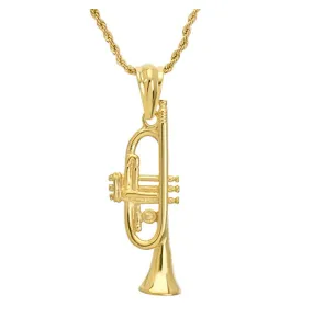 Trumpet Pendant Necklace Music Rope Twist Chain Trumpet Horn Gold Stainless Steel 24in.