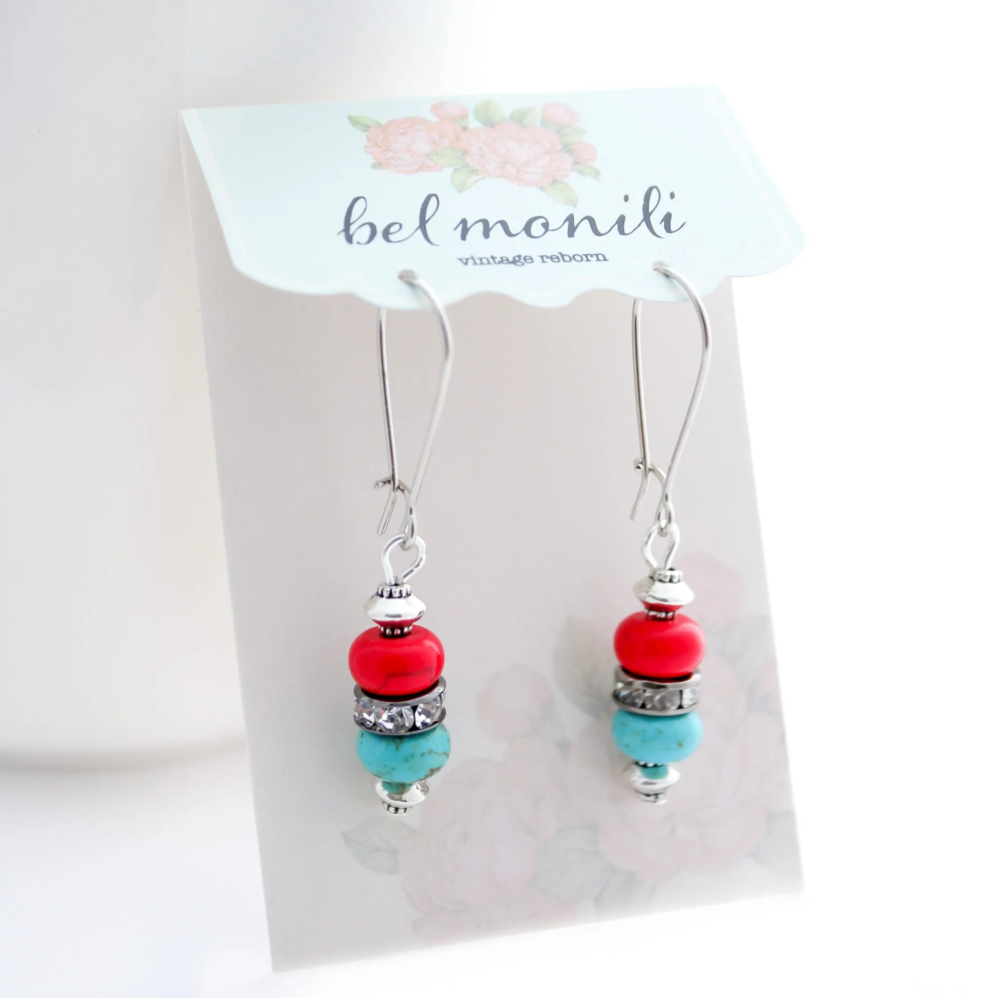 Turquoise & Coral Dangle Earrings