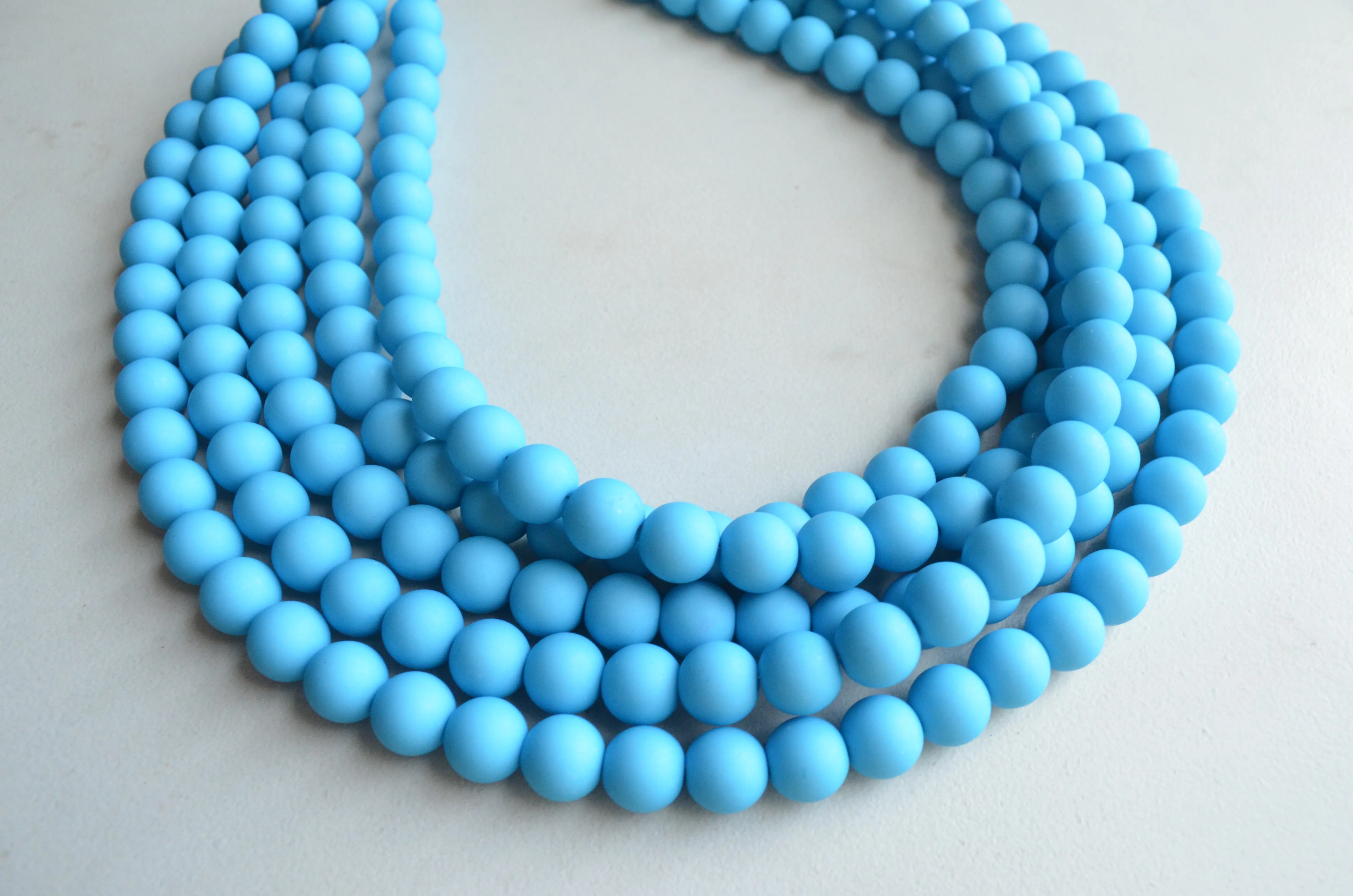 Turquoise Blue Matte Acrylic Bead Chunky Multi Strand Statement Necklace - Alana