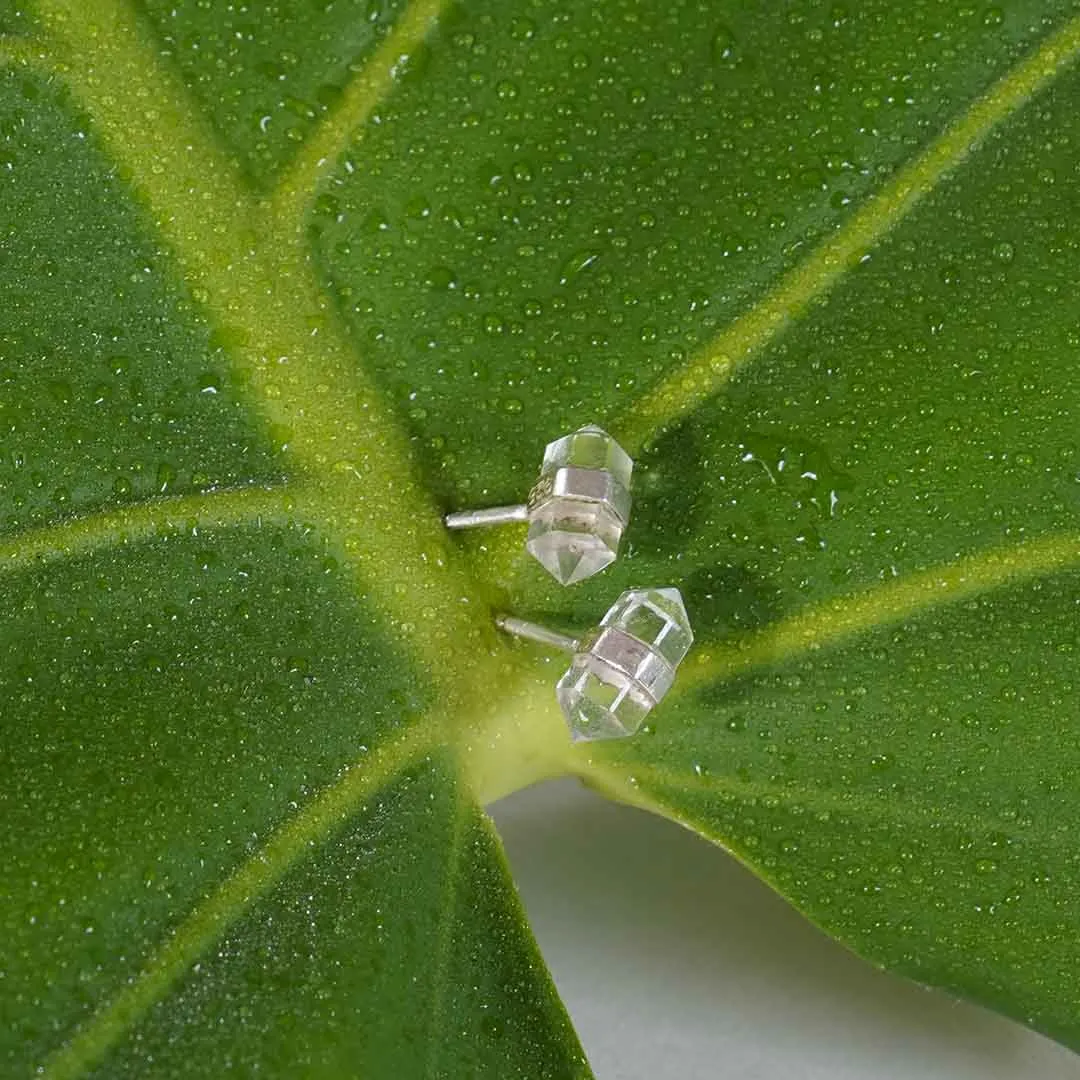 Unity Studs Earrings in Silver and Double-Terminated Clear Quartz Crystal