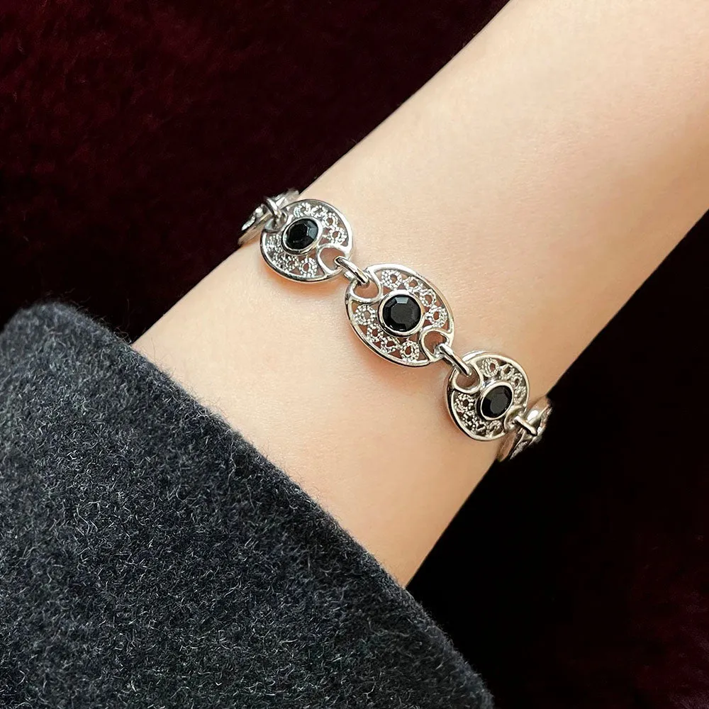 【USA輸入】 ヴィンテージ EMMONS ブラックビジュー フィリグリー ブレスレット/Vintage EMMONS Black Bijou Filigree Bracelet