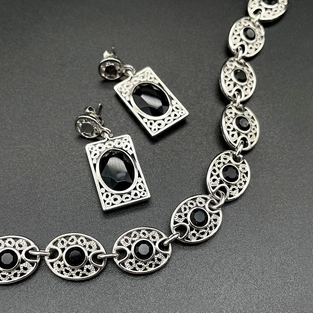 【USA輸入】 ヴィンテージ EMMONS ブラックビジュー フィリグリー ブレスレット/Vintage EMMONS Black Bijou Filigree Bracelet