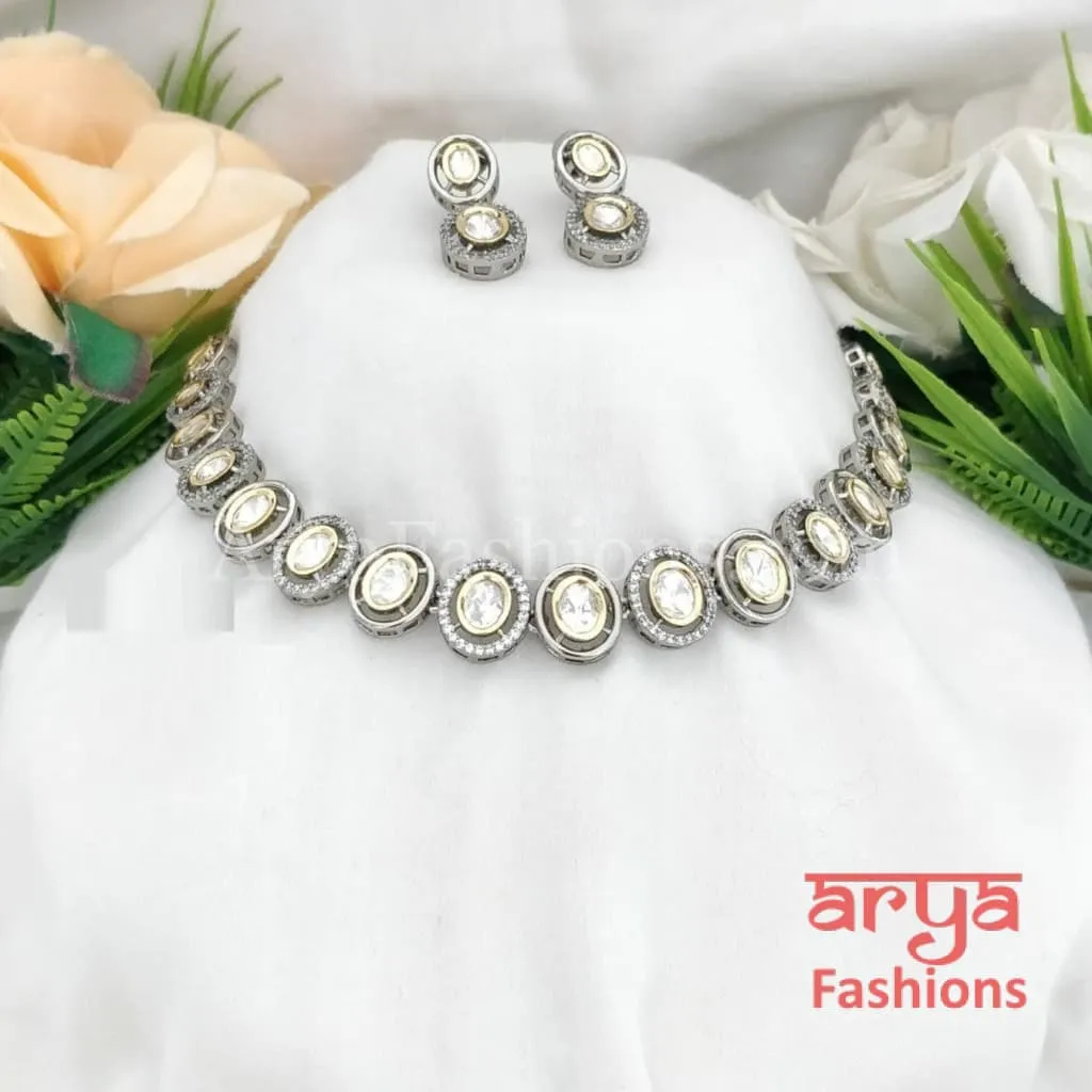 Victorian Big Kundan Necklace with Cubic Zirconia Stones