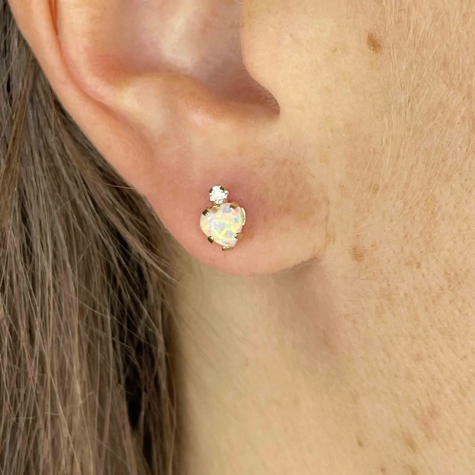 Vintage 10K Gold Opal Heart Stud Earrings