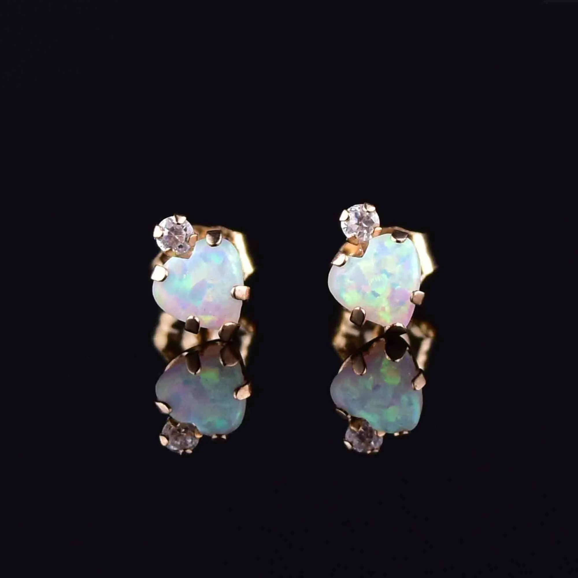 Vintage 10K Gold Opal Heart Stud Earrings