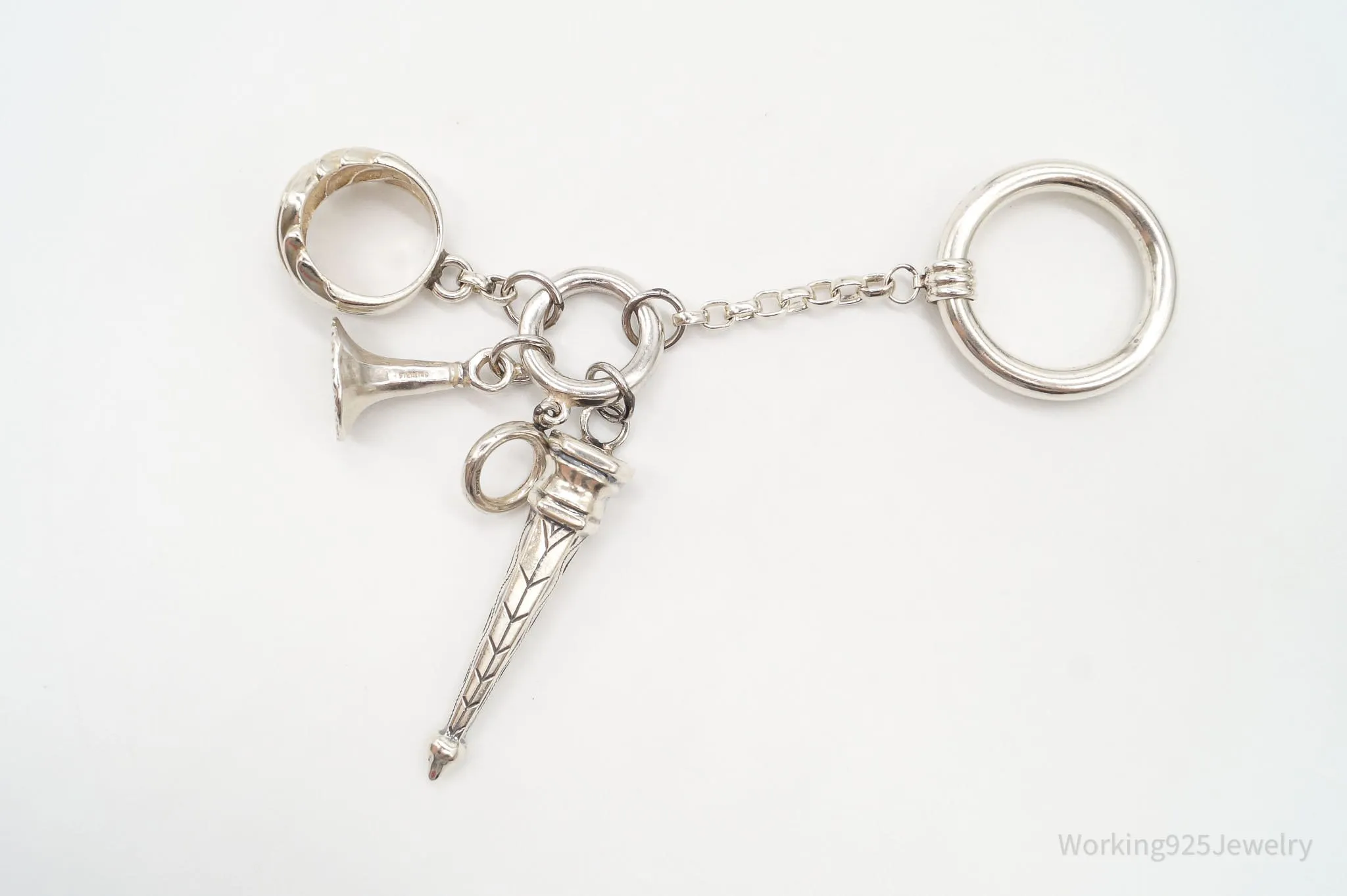 Vintage Antique Sterling Silver Charms Keychain Style Pendant