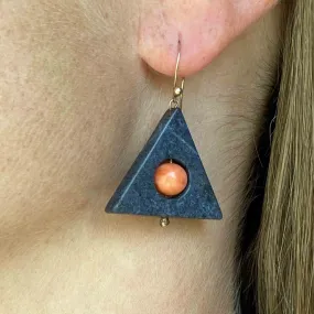 Vintage Geometric Coral Blue Agate Drop Earrings