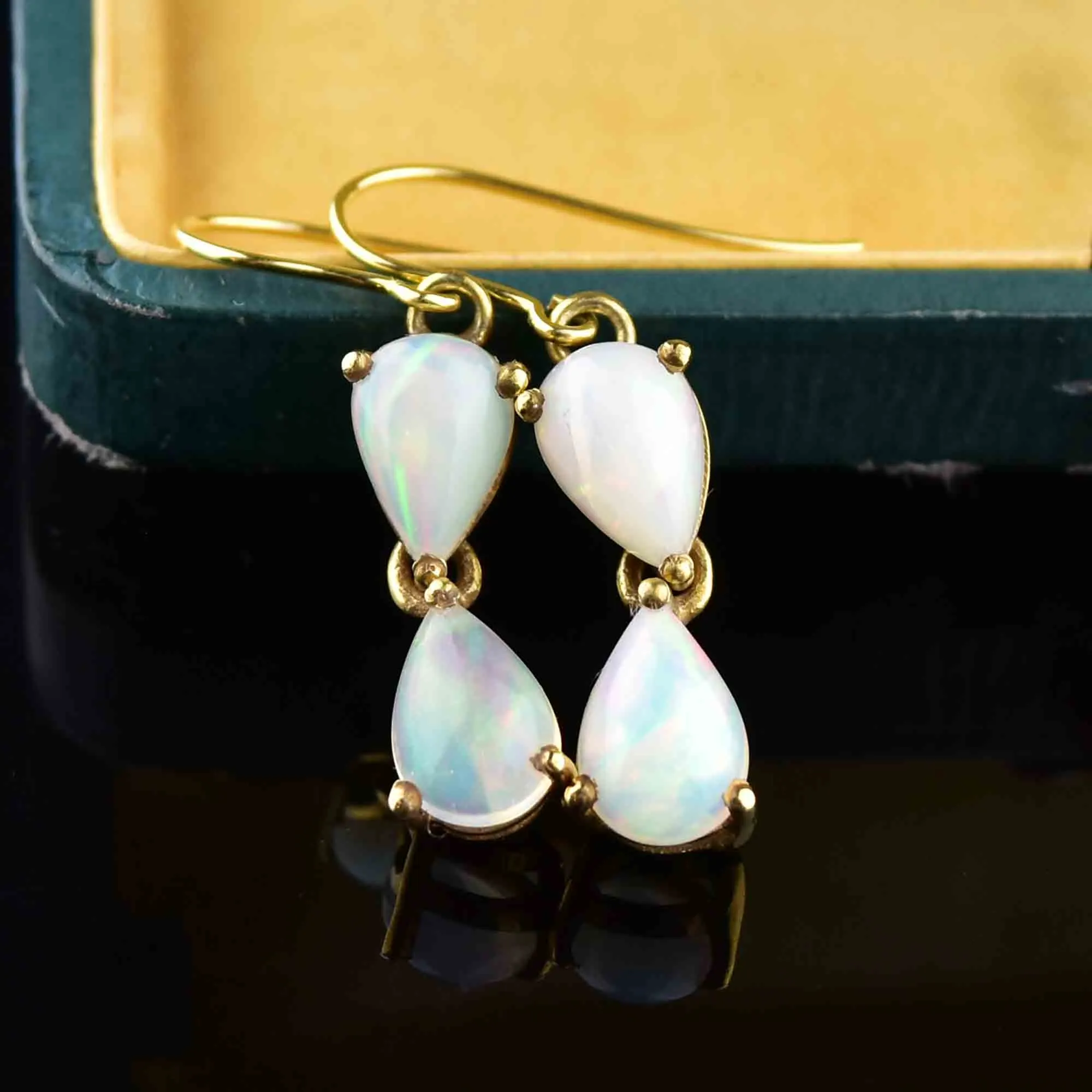 Vintage Gold Pear Cut Opal Earrings