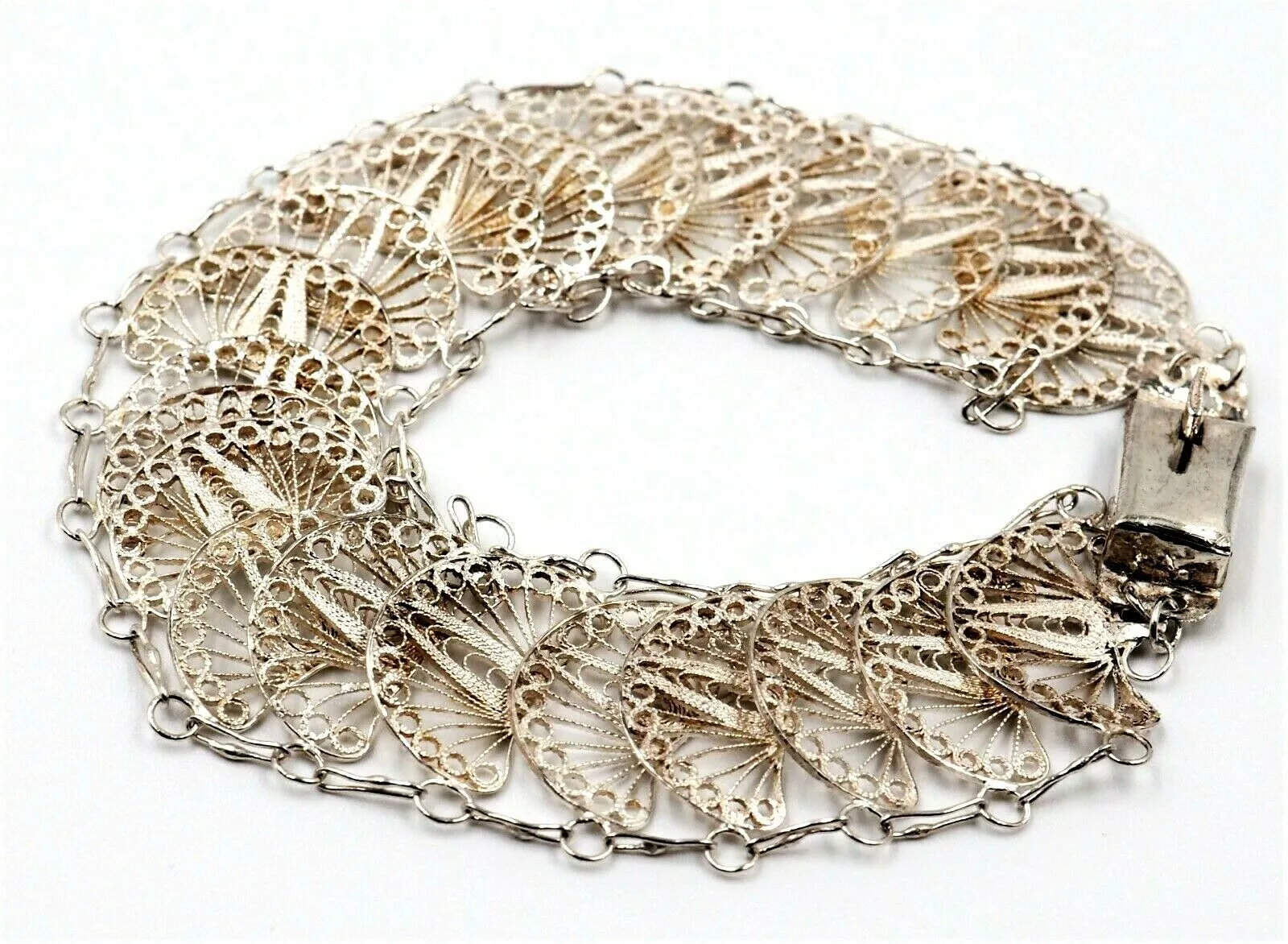 Vintage Sterling silver Filigree Bracelet Fine Delicate Jewellery Length: 16cm