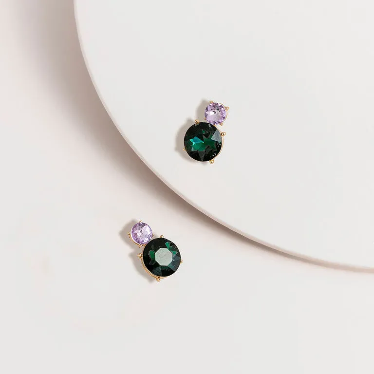 Violet and Emerald Glass Gem Post Earrings