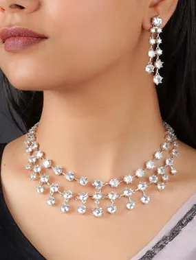 White Color Silver Plated Faux Diamond Necklace Set - CZSET312