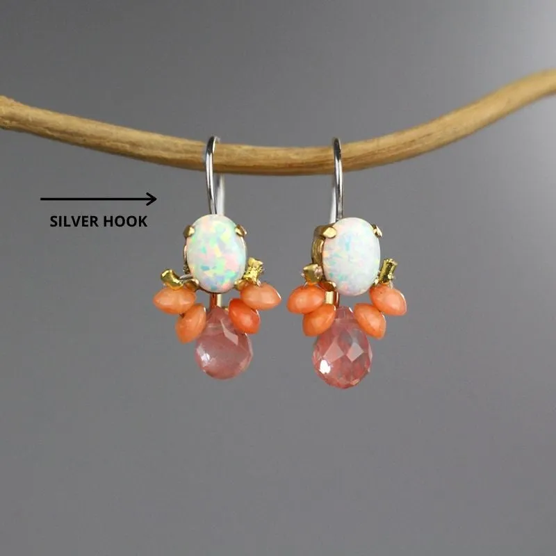 White lab Opal Coral Bee Earrings