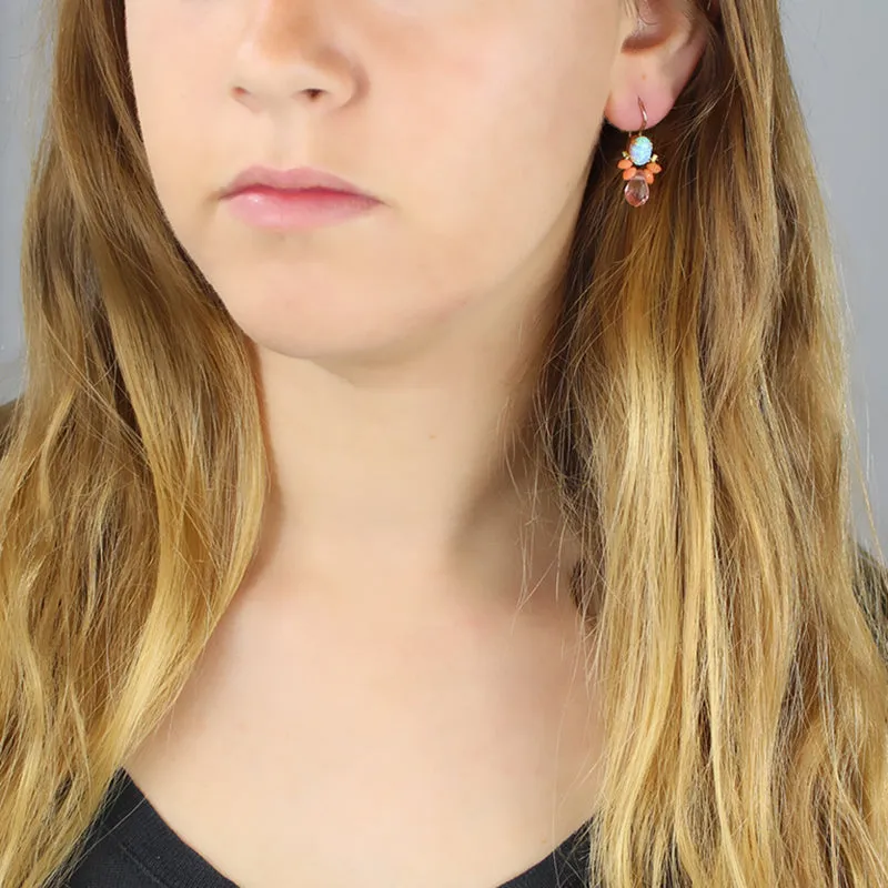 White lab Opal Coral Bee Earrings