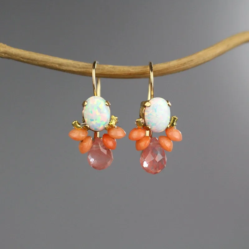 White lab Opal Coral Bee Earrings