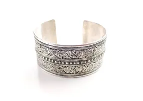 White Metal Fine Filigree Carving Handmade Cuff Bracelet