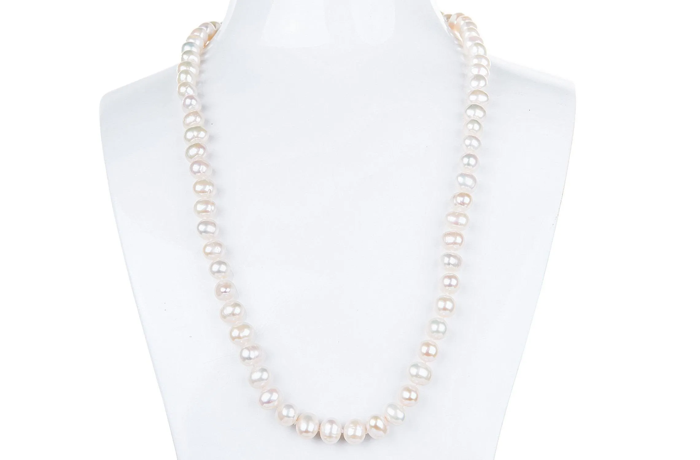 White Off-Round Freshwater Pearl Necklace 8mm