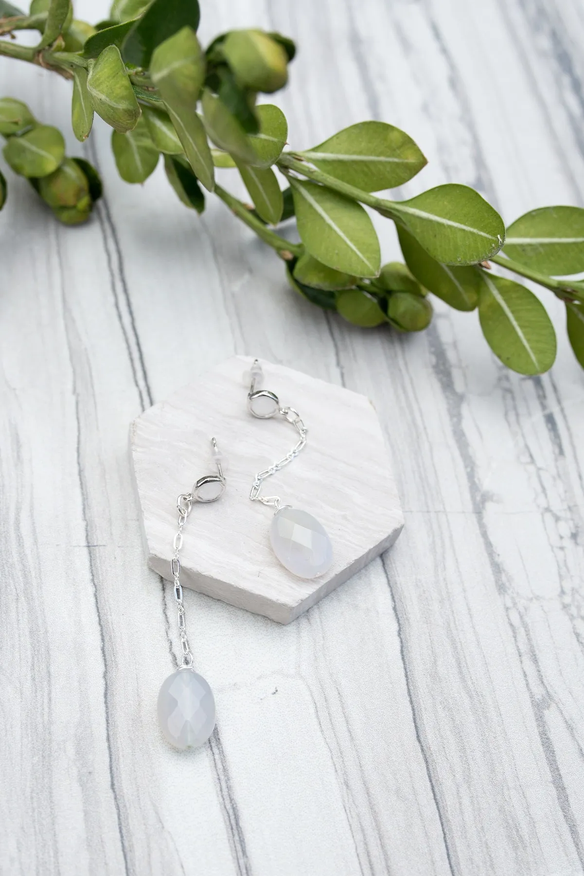 White Opal Line Drop Earring